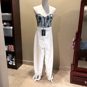 Prettylittlething Tall white tie cuff false leather pants